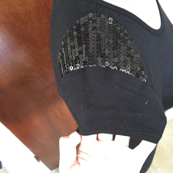 Little Black Tee with Embellished Cap Sleeves - Picture 3 of 4